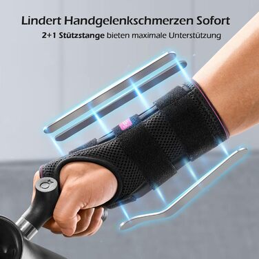 Шина для синдрому карпального каналу праворуч, довгий бандаж на зап&39ястя для нічного та денного використання, дихаюча пов&39язка на руку для жінок та чоловіків при тендиніті, болю в гангліях, розтягненнях, переломах, правій руці (рожево-червона) L