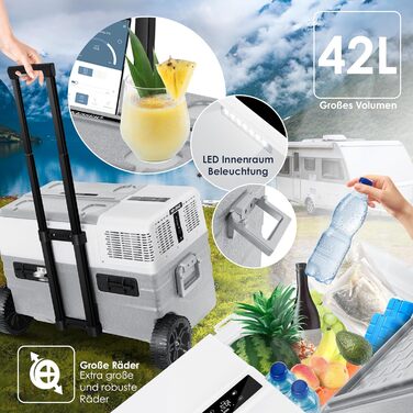 Електрична морозильна камера, 42 л З керуванням APP USB-з'єднання 12/24 В 230 В, телескопічна опора, 2 колеса холодильної камери Х