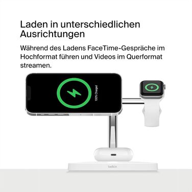 Бездротовий зарядний пристрій Belkin MagSafe 3-в-1, зарядна станція MagSafe 15 Вт, швидка зарядка для iPhone і AppleWatch, зарядка