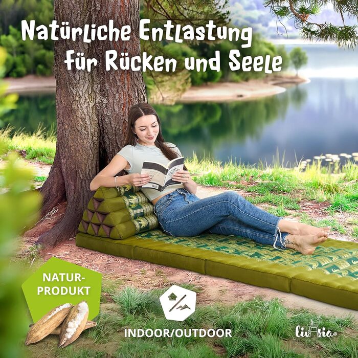 Подушка для спини livasia з тайського шовку - 32x55x30 см - трикутна подушка для саду та балкону, клиноподібна подушка з капоком, ручної роботи, подушка для медитації (зелений/слоновий шовк)