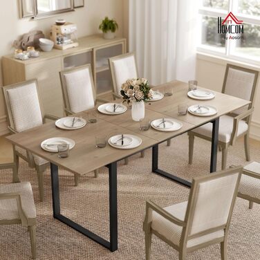 Розсувний обідній стіл HOMCOM 140/180 x 80 см, прямокутний кухонний стіл зі сталевими ніжками, 6-8 місць, для кухні, їдальні, натуральний