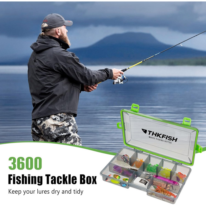 Водонепроникні ящики для рибальських снастей THKFISH, 2 шт. рибальська коробка 3600, прозора коробка для снастей, рибальські коробки зі знімними роздільниками, коробка для рибальських приманок, рибальська скриня, коробка для воблерів червоного кольору