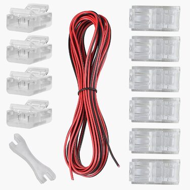 Комплект з'єднувачів для LED-стрічок GTIWUNG 3528/2835 без пайки, 2-контактні, з подовжувальним кабелем 10 м, роз'єми для LED-планок, безшовне з'єднання, для LED-стрічок 8 мм до T509