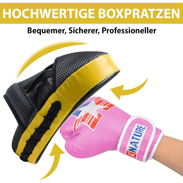 Боксерські щитки з високоякісною підкладкою - 1 пара боксерських щитків для кікбоксингу для оптимального поглинання ударів, тренувальні щитки для чоловіків та жінок, жовті