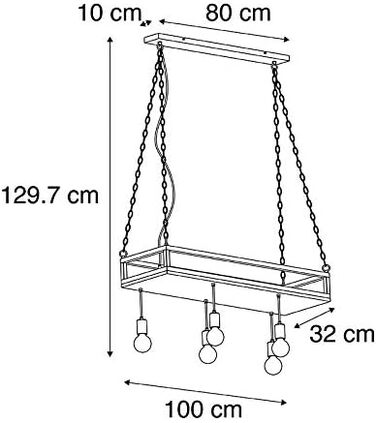 Промисловий I Вінтажний I Промисловий I Вінтажний I Підвісний світильник I Підвісний світильник чорного кольору з деревом, 5 ламп - Полиця I Вітальня I Спальня - Прямокутний I Довгастий - Сумісний зі світлодіодами