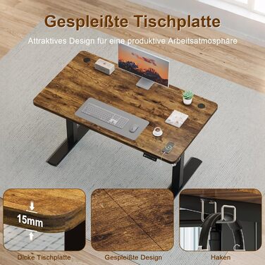 Електричний стіл з регульованою висотою та USB-портом для зарядки, стіл з регульованою висотою, ергономічний стіл для роботи сидячи та стоячи 120 x 60 см, коричневий