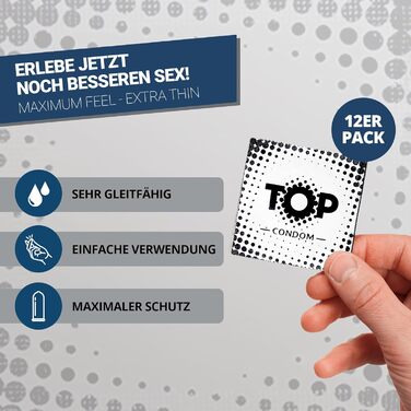 ТОП-презервативи, упаковка з 12 шт. , тонкі, натуральні та чутливі, виготовлені з латексу, з резервуаром, діаметр 53 мм, для чоловіків, надзвичайно тонкі