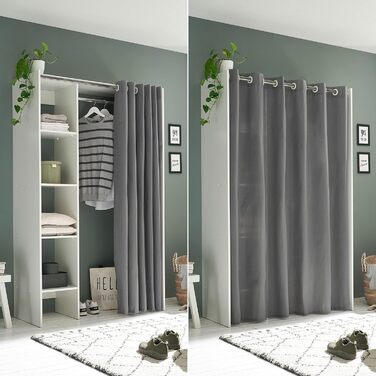 Регульована шафа JENKE біла з тканинною шторою - Універсальна шафа для всього використання з продуманим внутрішнім плануванням - 120-157 x 195 x 50 см (Ш/В/Г)