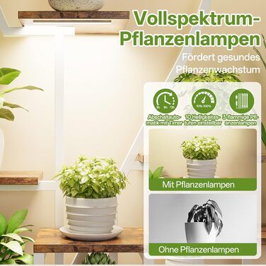 Підставка для рослин HAUSPROFI 190 см з лампою для вирощування - 9-ярусна металева та дерев&39яна підставка для квітів, полиця для рослин, квіткові драбини для приміщень та вулиці, декоративна полиця для саду, біла