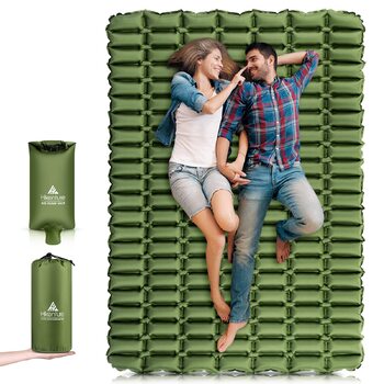 Килимок для кемпінгу HIKENTURE для 2 осіб, подвійний килимок для сну, надлегкий, надувний повітряний матрац, невеликий розмір упаковки з мішком-насосом, компактний килимок для сну, килимок для кемпінгу для активного відпочинку, походів, пляжу - зелений