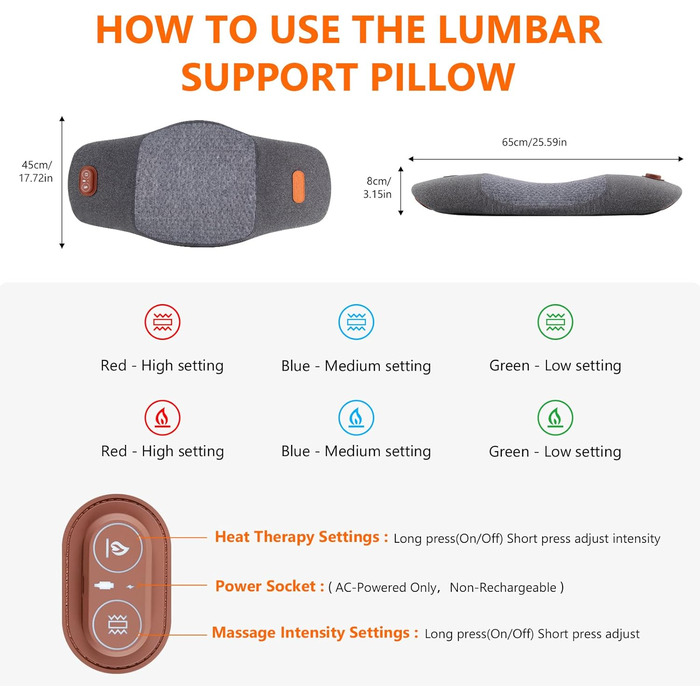 Електрична подушка для поперекової підтримки з підігрівом та вібраційним масажем, ортопедична подушка з піни з ефектом пам&39яті підтримка попереку при болях у спині, для офісного крісла, автомобіля, ліжка та дивана