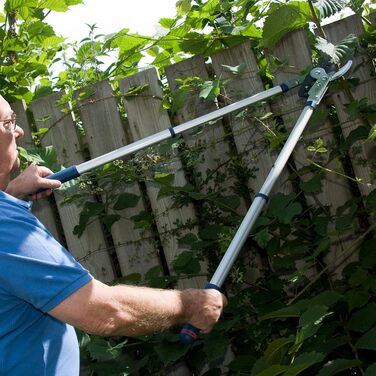 Телескопічні секатори Spear & Jackson 8090RS Razorsharp з храповим механізмом, обхідним різанням, висувними телескопічними ручками з поворотним фіксатором, лезами з вуглецевої сталі C50, покриттям PTFE