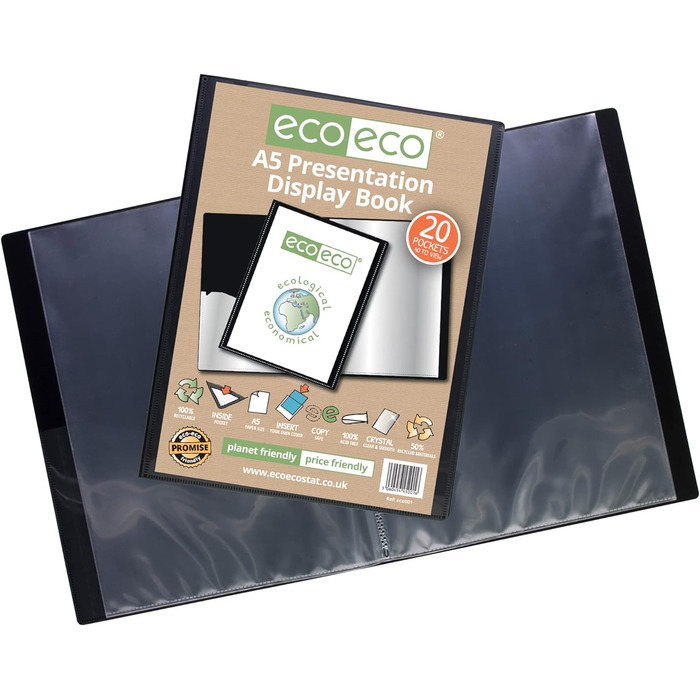 Презентаційна книга eco-eco 50 Recycled 40 Pocket Black Color, eco008, чорно-чорний (A5, універсальний, A5)