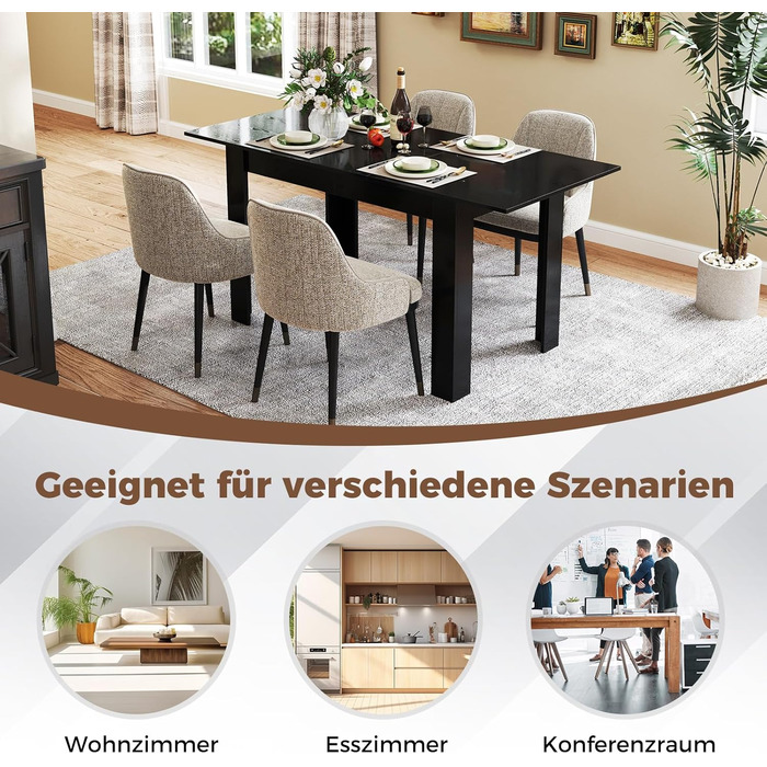 Розсувний обідній стіл COSTWAY, 120/158 x 70 см, Кухонний стіл для 4-6 осіб, Прямокутний обідній стіл для їдальні, Кухня, Чорний