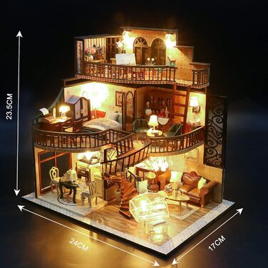 Мініатюрний будиночок для ляльок Cuteefun "Зроби сам" для дорослих, який можна побудувати самостійно, набір для мініатюрного будиночка для ляльок з інструментами, набір для ремесел з дерев&39яного будинку (вінтажний лофт)