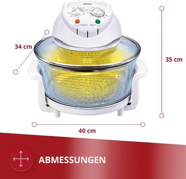 Багатофункціональна духова шафа-гриль MPM MKO-01 з галогенною конвекцією, 220 C, таймер на 60 хвилин, розширювальне кільце ємністю 16,5 літрів, 1400 Вт, скло 17л