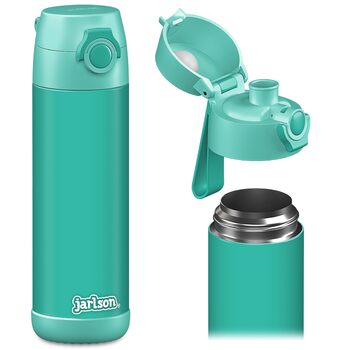 Дитяча пляшка для пиття Jarlson MALI з нержавіючої сталі ТЕРМОС - Герметична дитяча пляшка для пиття - Підходить для газованих напоїв - Термопляшка для школи та дитячого садка (500 мл, бірюзовий колір)
