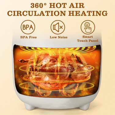 Фритюрниця, компактна техно-фритюрниця 3 л, 1300 Вт, 8 попередньо встановлених меню, LED-дисплей, електронний сенсорний екран, кошик для смаження з антипригарним покриттям, білий