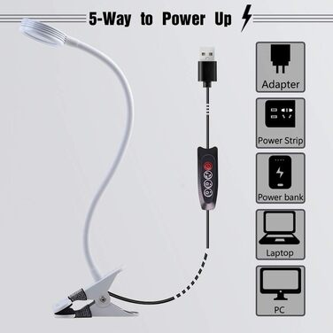 Лампа для читання EYOCEAN, світлодіодна лампа-затискач, лампа на гусячій шиї, дитяча приліжкова лампа, 3 колірні режими та 9 рівні