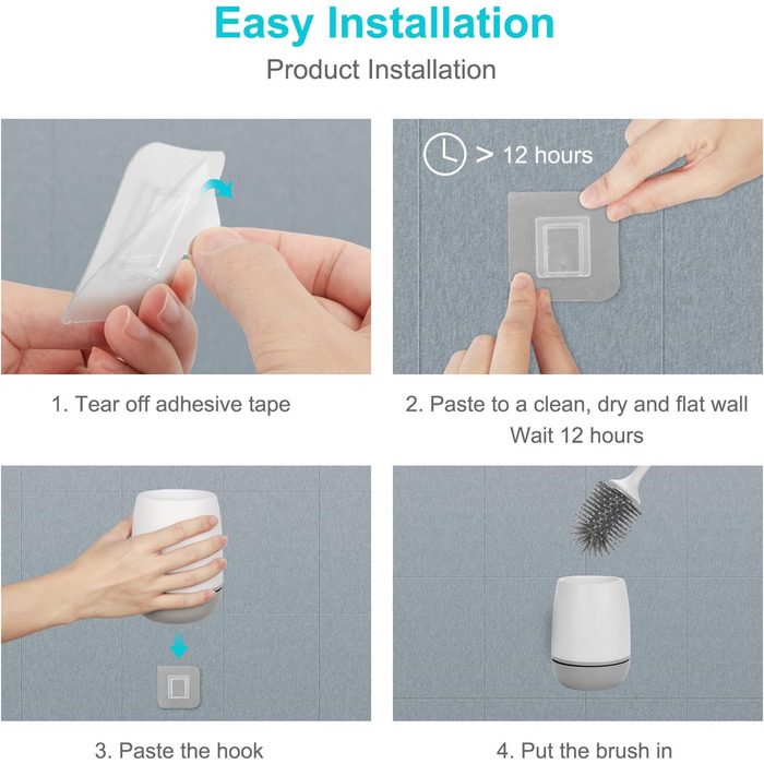 Щітка для туалету силіконова, EWEIMA щітка для туалету силіконова з набором швидкосохнучих тримачів, щітка для туалету настінна та