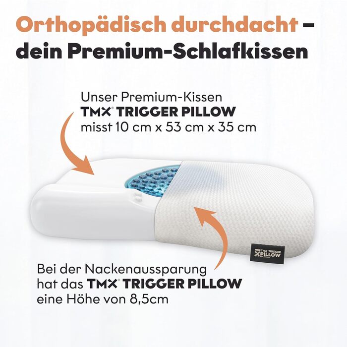 Подушка для підтримки шиї преміум-класу TMX Trigger Pillow Функція легкого охолодження М&39яка стимуляція тригерних точок Ортопедично-терапевтична ергономіка Підходить для всіх положень сну Стандарт Oeko-TEX 100, клас 1