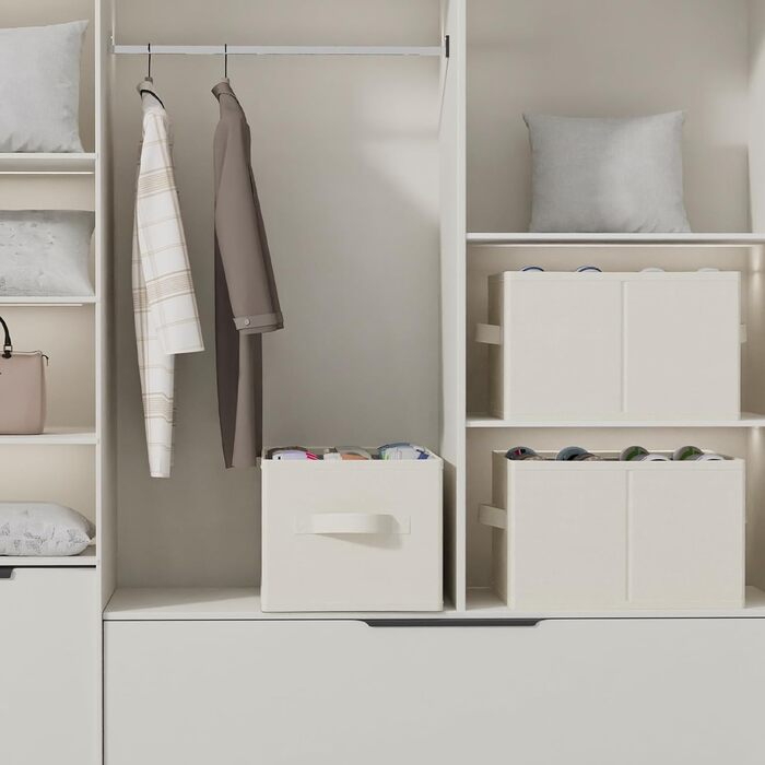 Елементний органайзер для взуття для шафи, великий простір для зберігання взуття, вміщує 12-24 пари, складна тканинна коробка для взуття з 3 ручками, 42 x 32 x 26 см, бежевий, XSNX02BE-2 2 комплекти (42 x 32 x 26 см) бежевий, 2-