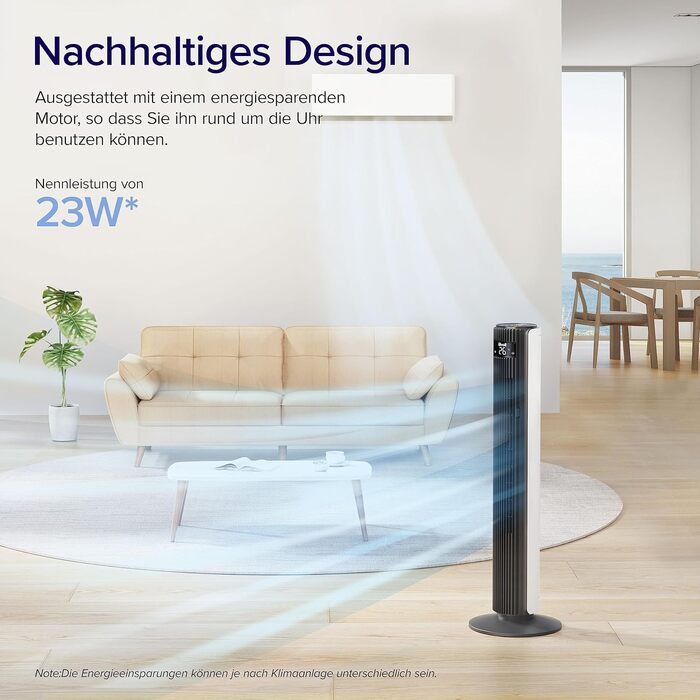 Баштовий вентилятор Levoit для спальні, потужний енергозберігаючий вентилятор 7,5 м/с 23 Вт, дуже тихий колонний вентилятор 25 дБ