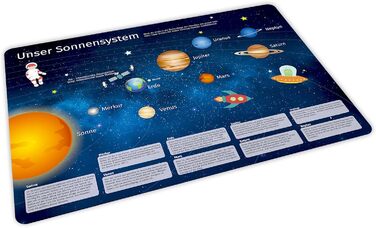Міцна вінілова підстилка з навчальним ефектом для дітей - сонячна система - підстилка для підстилки - не містить BPA - можна мити - стійкий до розривів колір - подарунок на початок навчання в школі