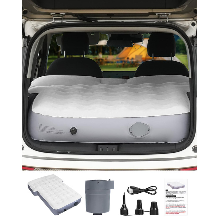 Надувний автомобільний матрац, матрац для позашляховика в багажник автомобіля, з ПВХ-флоком, портативний, універсальний з подушкою та вбудованим насосом для подорожей, універсалів, кемпінгу