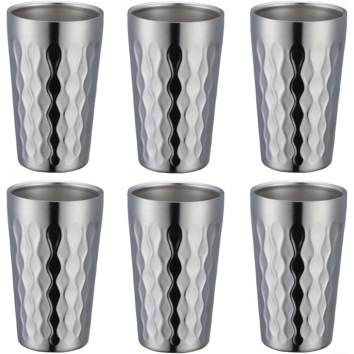 Двостінні чашки для пиття з нержавіючої сталі, 330 мл, ізольовані штабельовані чашки для води для використання на вулиці, набір з 6 предметів