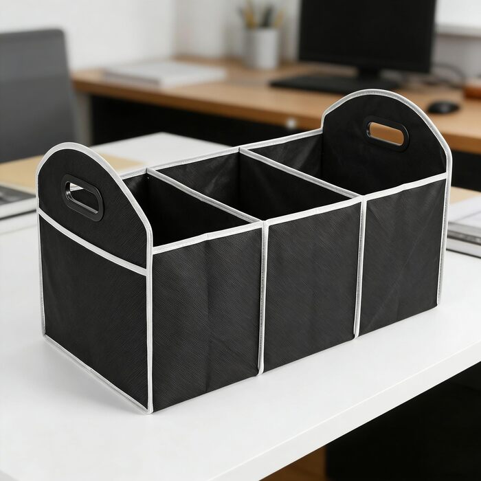 Органайзер для багажника автомобіля, трисекційний, складаний, преміум-матеріал, для позашляховиків, седанів, легкових та вантажних автомобілів, чорний