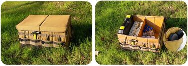 Органайзер для багажника, похідний, для перевезення вантажу та інструментів, посуду для кемпінгу, коробка, коричневий, великий, 600D водонепроникний Oxford поліестер, 4 відділення з ручкою