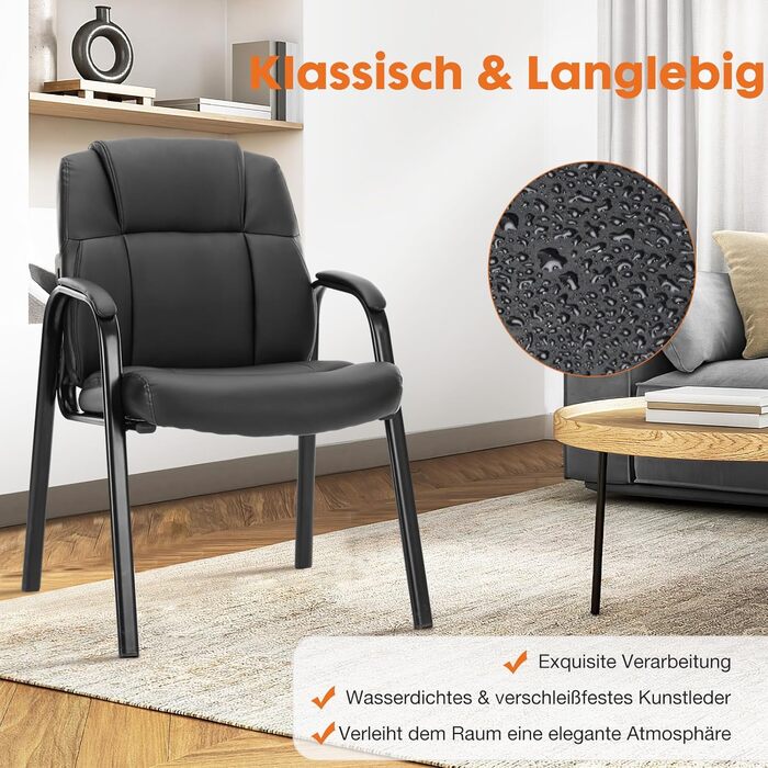 Крісла для рецепцій, крісла для відвідувачів конференцій, зручні робочі крісла, офісні крісла з високоякісною оббивкою та чохлом зі штучної шкіри, крісло для зали очікування з підлокітниками, м&39яке, комплект з , насичено-чорний колір, 1 упаковка