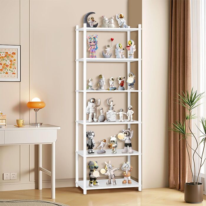 Полиця, Біла вузька книжкова шафа, Висока окремостояча полиця з 6 полицями, Дерев&39яна відкрита тонка кутова полиця для спальні та вітальні, 165 x 60 x 30 см Біла 6 полиць, 60 см (Ш)