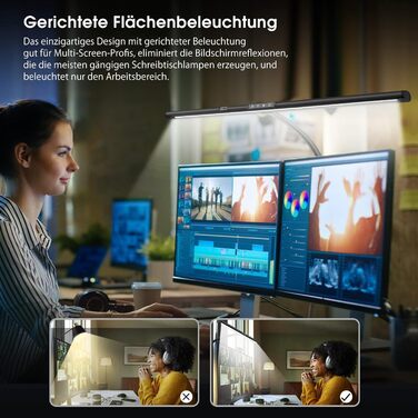 Настільна лампа світлодіодна з керуванням жестами та пультом дистанційного керування, 24 Вт 80 см затискна лампа для монітора з ре