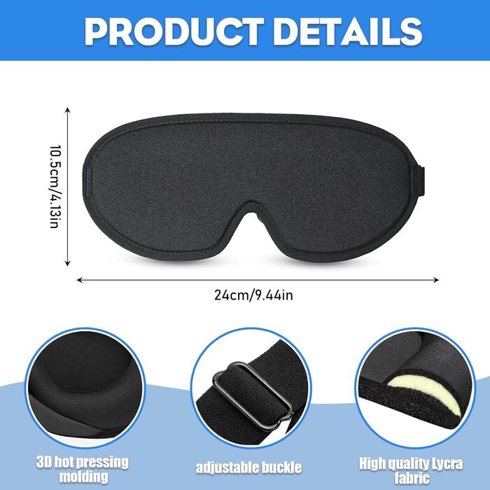 Для жінок і чоловіків, 2024 Upgrade 3D Sleep Mask for Side Sleepers, 100 Light Blocking Sleep Eye Mask, Regulable Elastic Strap for Travel, Yoga, Nap (Black)