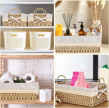 Плетений кошик для зберігання в стилі бохо - подарунковий кошик з 2 предметів у техніці макраме, порожній, кошик для зберігання туалетного паперу, кошики для ванної кімнати з подвійними ручками, кошик для зберігання у ванній кімнаті, вітальні, кухні, дитя