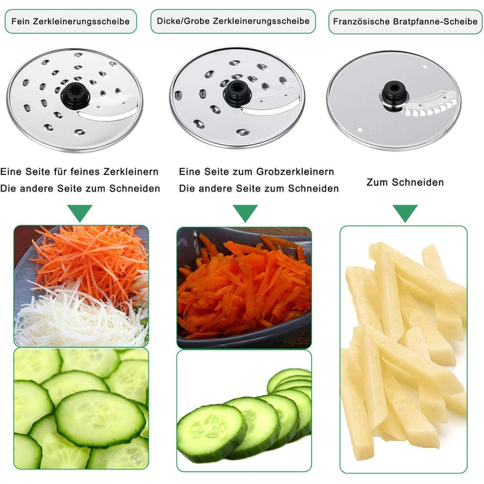 Кухонний комбайн TopStrong 1100 Вт, багатофункціональний кухонний комбайн, 11 функцій комбайн для кухонного подрібнювача, чаша 3,2 л і контейнер 1,5 л, міні-подрібнювач, оновлений ріжучий диск, соковижималка для цитрусових, лезо для подрібнення тіста сіро