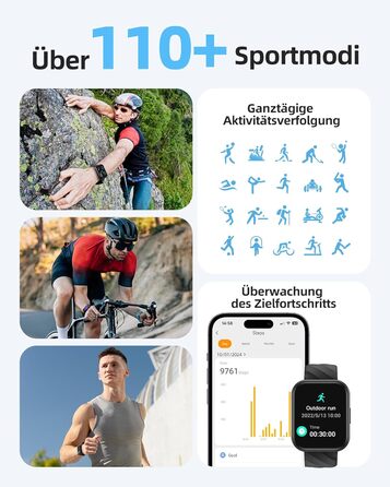 Розумний годинник Parsonver для жінок та чоловіків, водонепроникний плавальний годинник 5ATM, 1,8-дюймовий HD-екран для фітнесу з понад 100 спортивними режимами, відстеженням серцевого ритму та сну, розумний годинник для Android та iOS, чорний