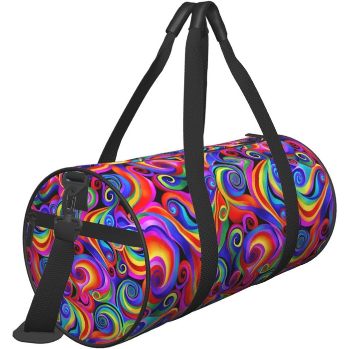 Спортивна сумка для подорожей, з принтом метеликів та веселки, чорна, універсальний розмір
