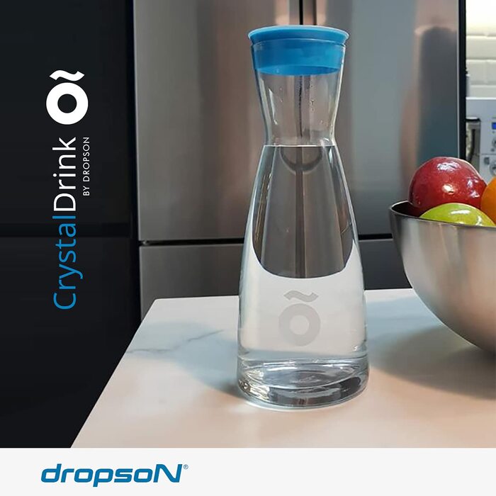 Скляний глечик dropson з фільтром, модель CrystalDrink, 1 л, з синьою кришкою фільтр для води для крану, фільтр-бідон 300 л
