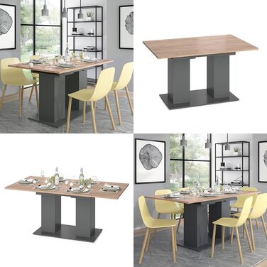 Обідній стіл Vicco Dix, розкладний обідній стіл, антрацит/золотий дуб, 140 x 90 см