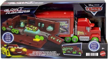 Гоночні машинки Mattel Disney та Pixar Cars, що світяться в темряві, ігровий набір Tuning Mack, іграшкова вантажівка 2-в-1, що світиться в темряві, та тюнінгова станція зі стартером, підйомником та іншим, HPX76