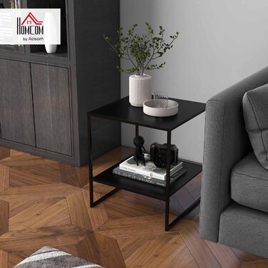 Журнальний столик HOMCOM, квадратний стіл для вітальні з місцем для зберігання, 2 яруси, диван-столик у скандинавському стилі зі сталевим каркасом, бічний столик, тумбочка для вітальні/спальні, 40 x 40 x 45 см, чорний