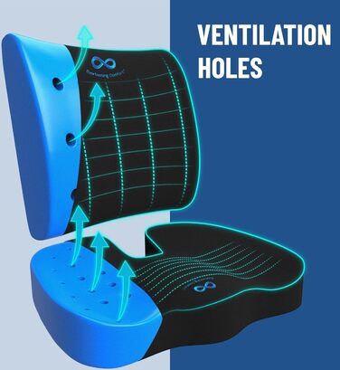 Комплект подушок для сидіння та спинки Everlasting Comfort Піна з ефектом пам&39яті з гелевим напиленням Ергономічна опорна подушка для офісного крісла, автомобіля та ігор Нековзка, дихаюча та мийна чорна гелева подушка з поперековою підтримкою