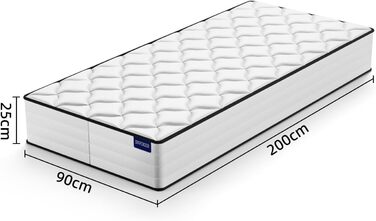 Матрац Memory Cotton AquaFlex 7-зонний 90x200 см, висота 25 см, рівень жорсткості H3, ергономічний матрац для дорослих та дітей - знімає тиск, тихий, дихаючий 90*200