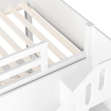 Двоярусне ліжко 90x200 см двоспальне ліжко зі сходами для зберігання речей, дитяче двоярусне ліжко зі стабільним та надійним захистом від падіння для 2 осіб, дитяче ліжко з місцем для зберігання речей/шафками/рейковим каркасом, без матраца (Білий, 90x200 