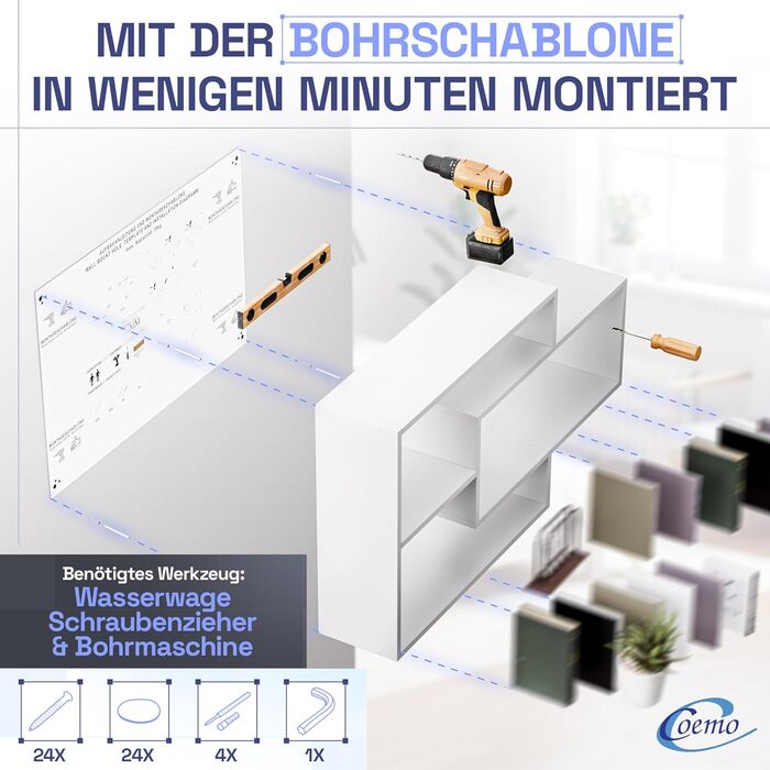 Біла настінна полиця, дерев&39яна книжкова полиця, підвісна полиця, плаваюча полиця для вітальні, спальні та кухні