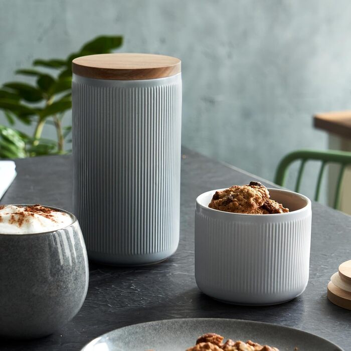 Керамічні банки для зберігання SPRINGLANE 2 шт. Набір з дерев'яними смужками кришки, гумовими дерев'яними кришками, ящиками для зб