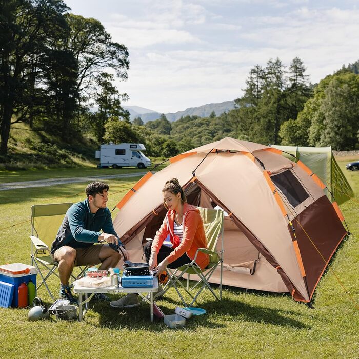 Намет для кемпінгу, розкладний намет для 3 осіб, сімейний купольний намет, водонепроникний та вітрозахисний з 2 сітчастими дверима, 2 сітчастими вікнами, подвійний шар 2 в 1, сумка для перенесення для кемпінгу, піших прогулянок та походів